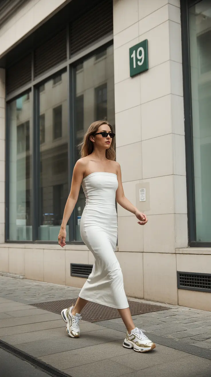 casual spring outfits 2026 Sleek White Dress for Modern Street Elegance