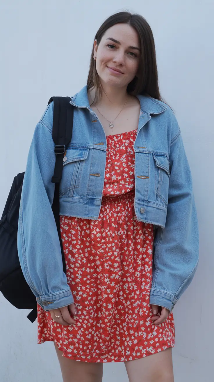 casual spring outfits 2026 Denim Warmth Meets Floral Charm