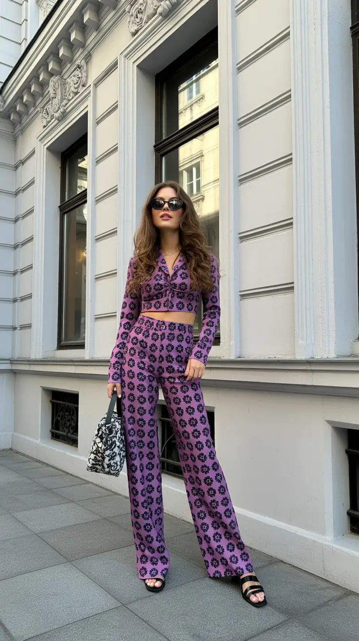 best spring outfits to wear 2026 - Retro Purple Coordination for a Bright Spring Mood