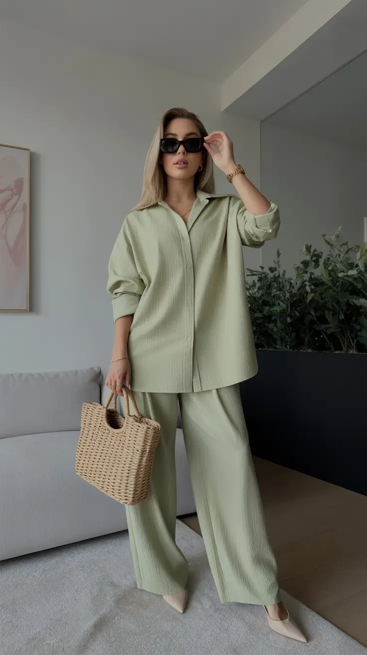 best spring outfits to wear 2026 - Soft Sage Coordination for Relaxed Spring Minimalism
