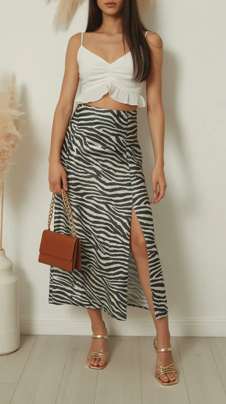 best spring outfits to wear 2026 - Zebra Skirt Chic with Soft White Spring Femininity
