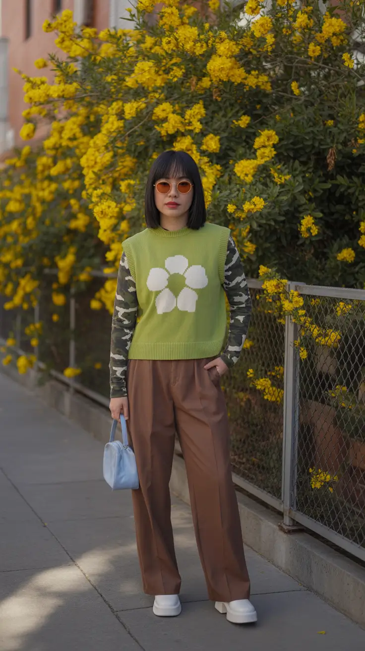 best spring outfits to wear 2026 - Fresh Green Layers with Soft Brown Tailoring
