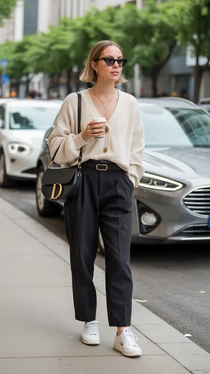 minimalist spring wardrobe 2026 - Cream Knit Minimalism with City-Ready Tailoring