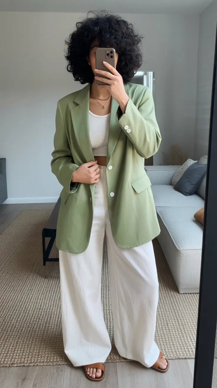 minimalist spring wardrobe 2026 - Soft Sage Tailoring with Clean White Foundations