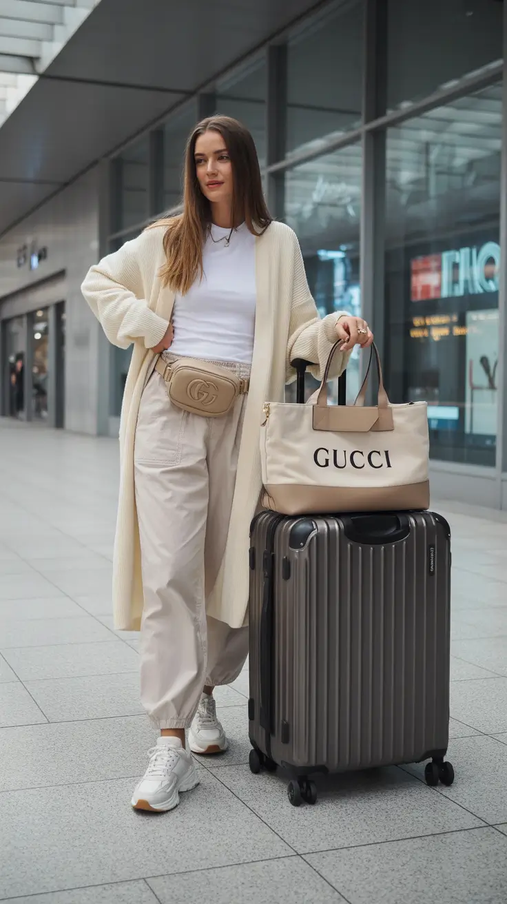 classy-airport-spring-outfits-2026 Creamy Luxe Layers for the First-Class Traveler