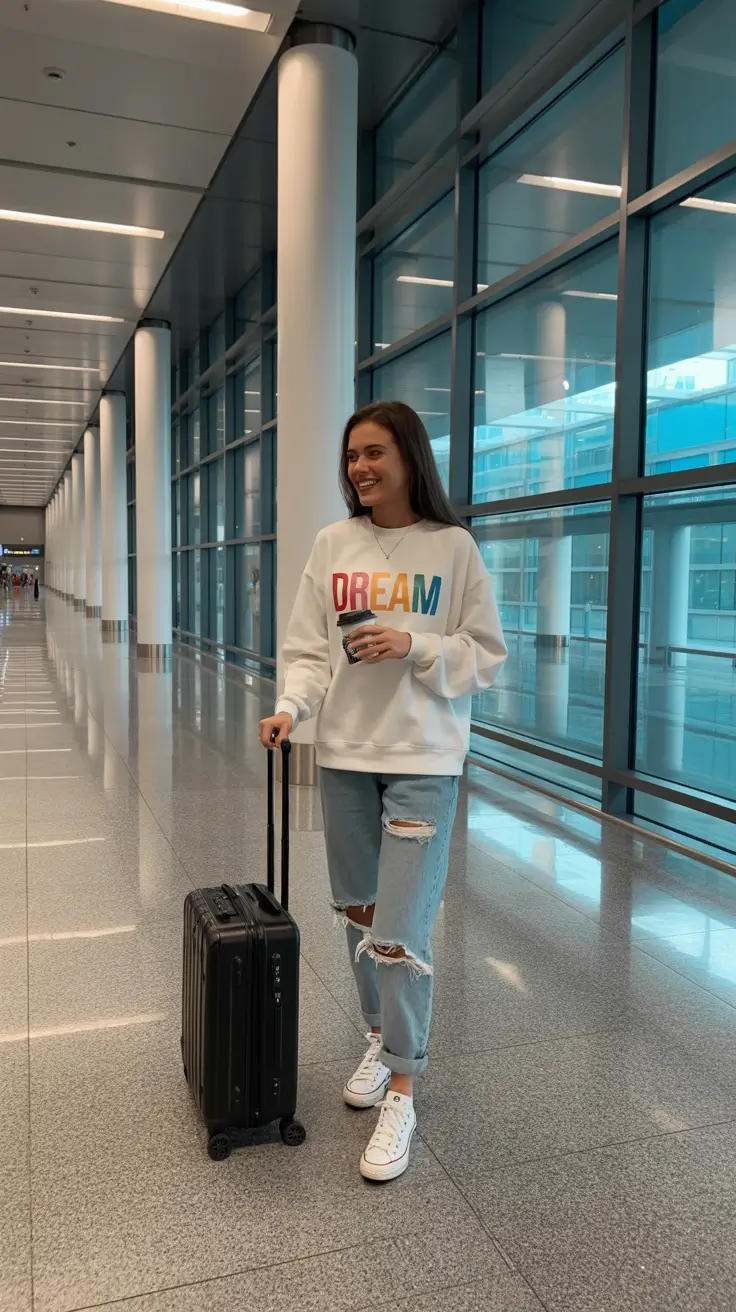 classy airport spring outfits 2026 Playful Sweatshirt Energy