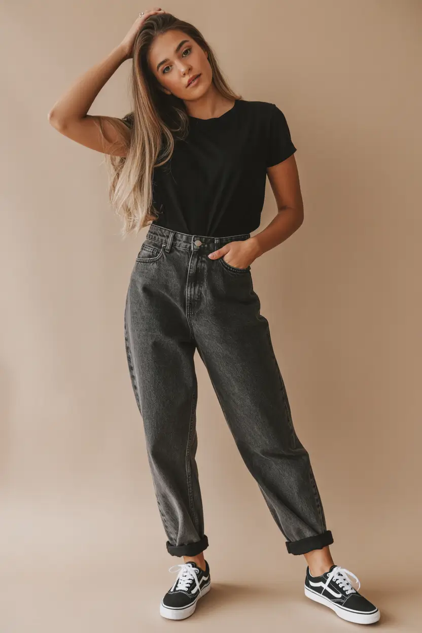 spring jeans outfit 2026 Ink-Black Basics with Charcoal Tapered Denim