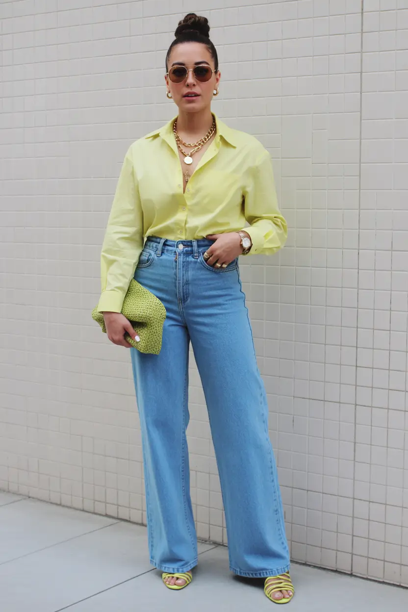 spring jeans outfit 2026 Lemon Butter Elegance with Structured Denim