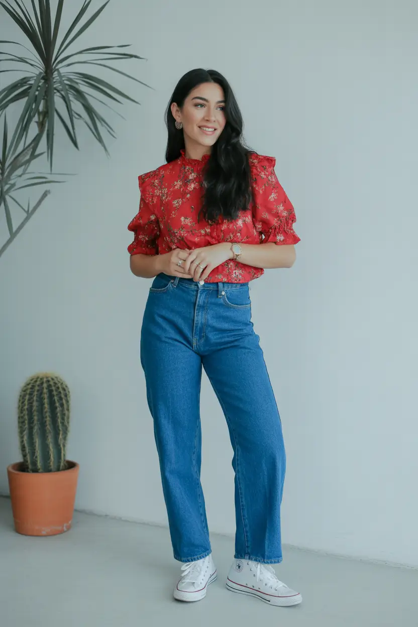 spring jeans outfit 2026 Bright Blossoms Paired with Classic Denim