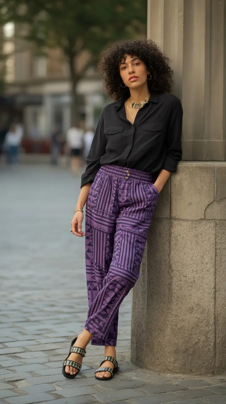 classy spring transition outfits in 2026 Relaxed Layers With Patterned Confidence