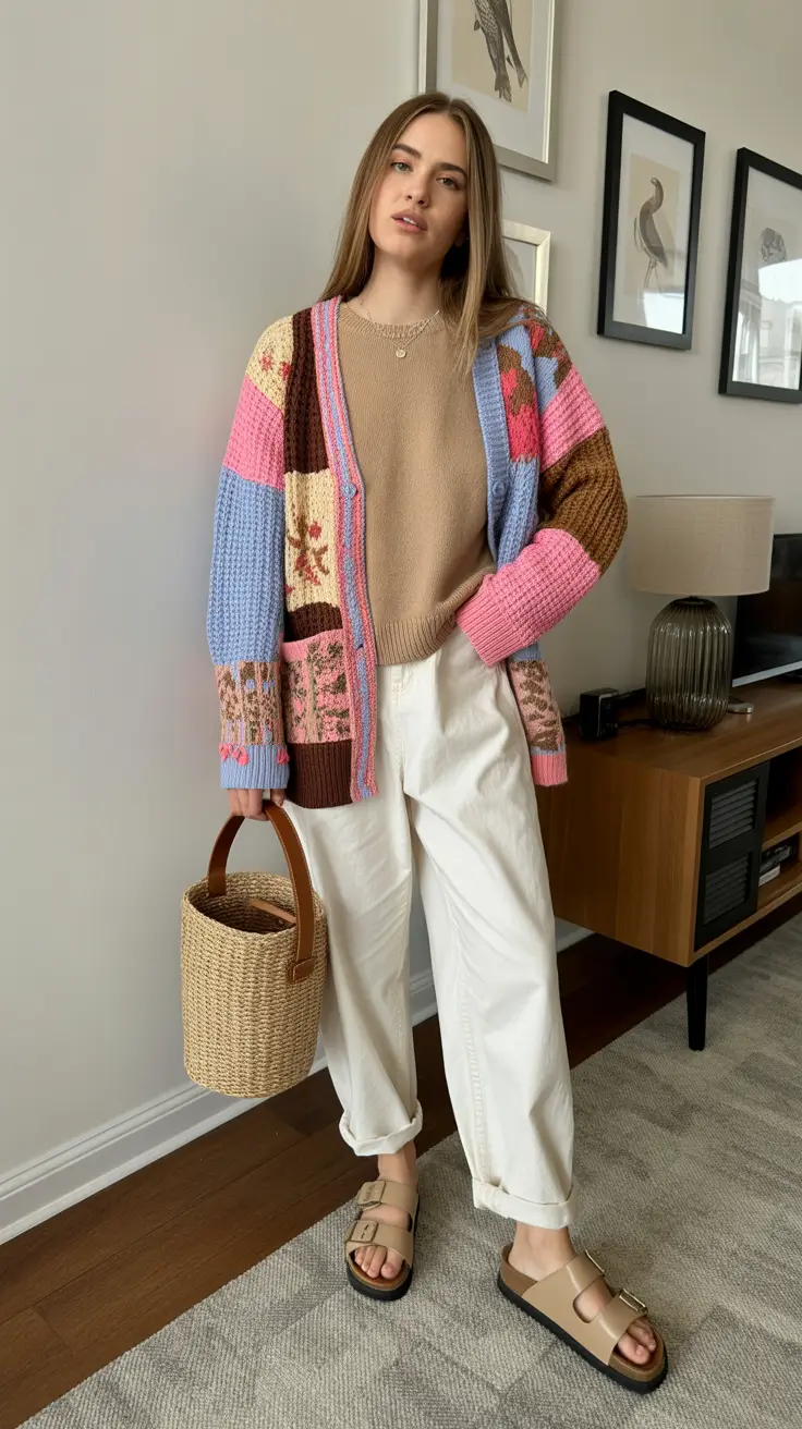 classy spring transition outfits in 2026 Soft Patchwork Comfort With Playful Warmth