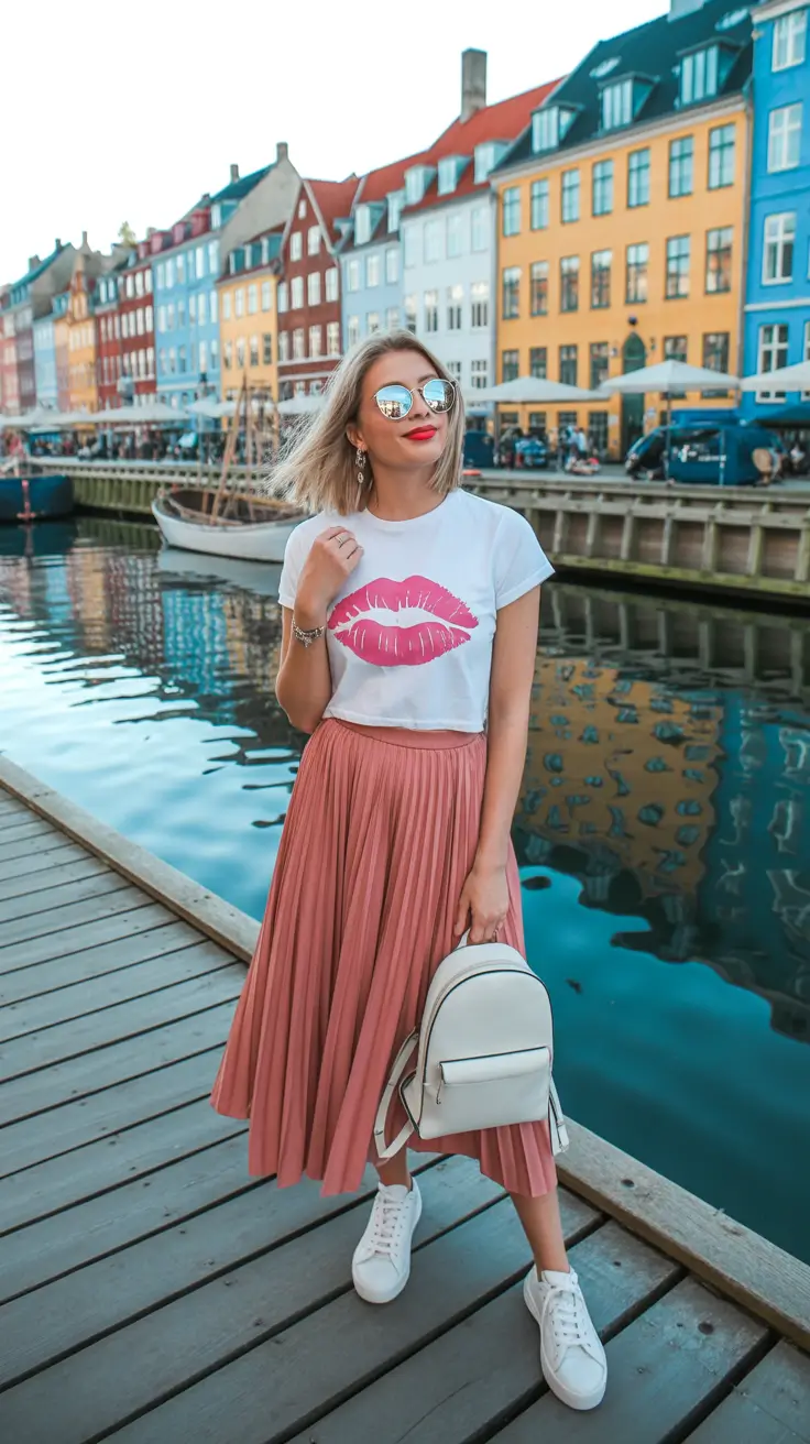 cute pleated skirt spring outfits for women 2026 Soft Pink Pleats and Crisp Whites for a Fresh City Spring