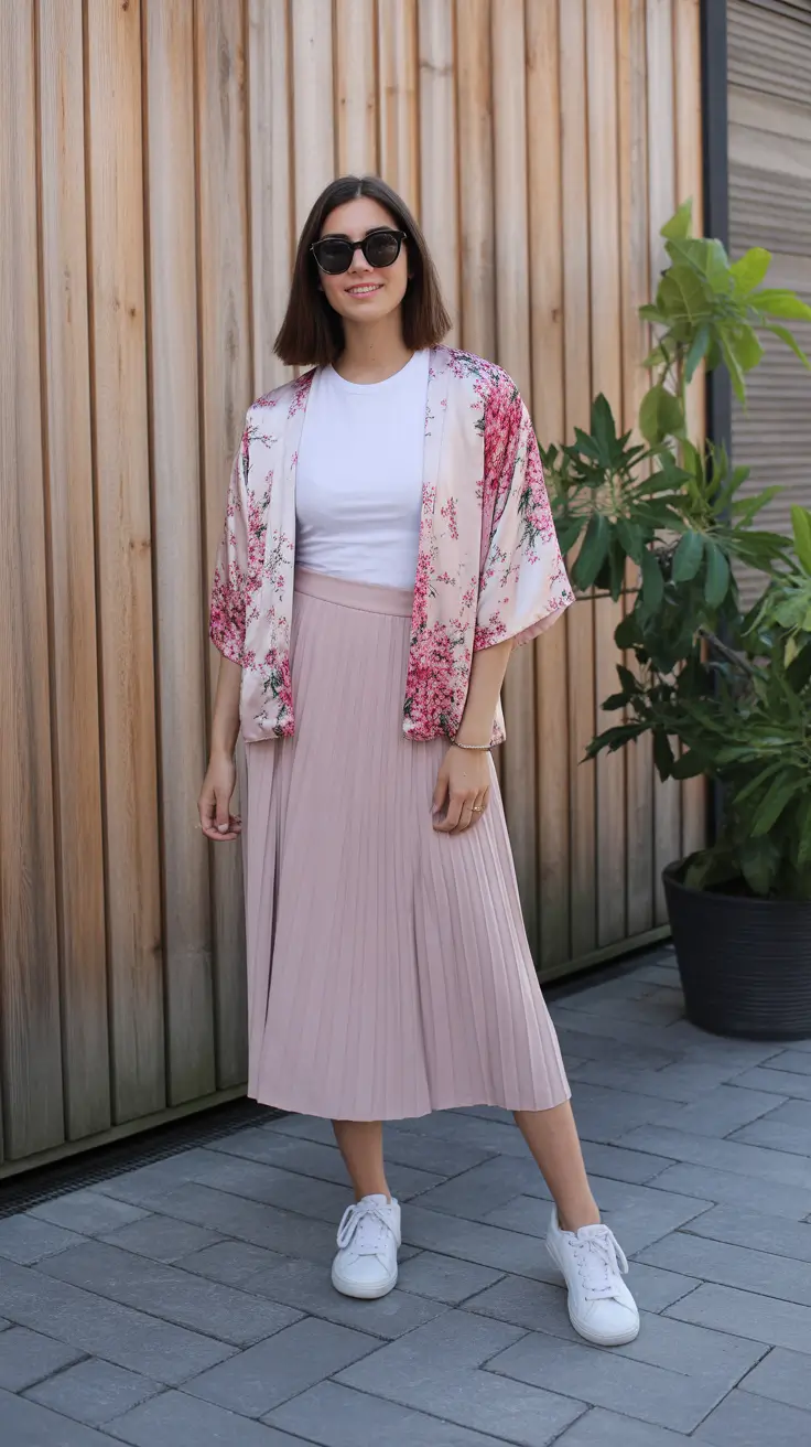 cute pleated skirt spring outfits for women 2026 Blush Tones and Floral Layers for a Soft, Feminine Spring Look