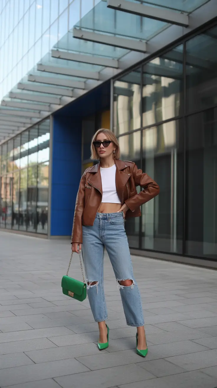 cute spring outfit for friday 2026 - Leather and Green Accents for a Confident Friday Edge