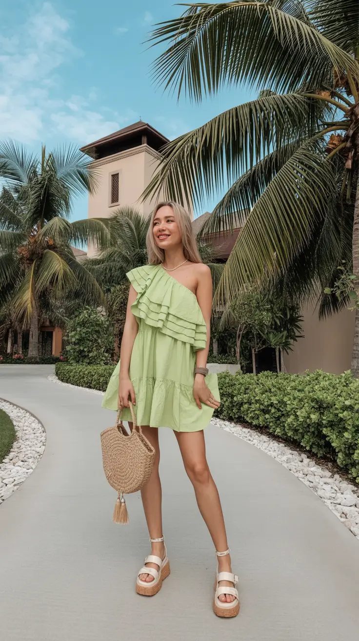 glam spring break outfit 2026 Lime Ruffle Dress