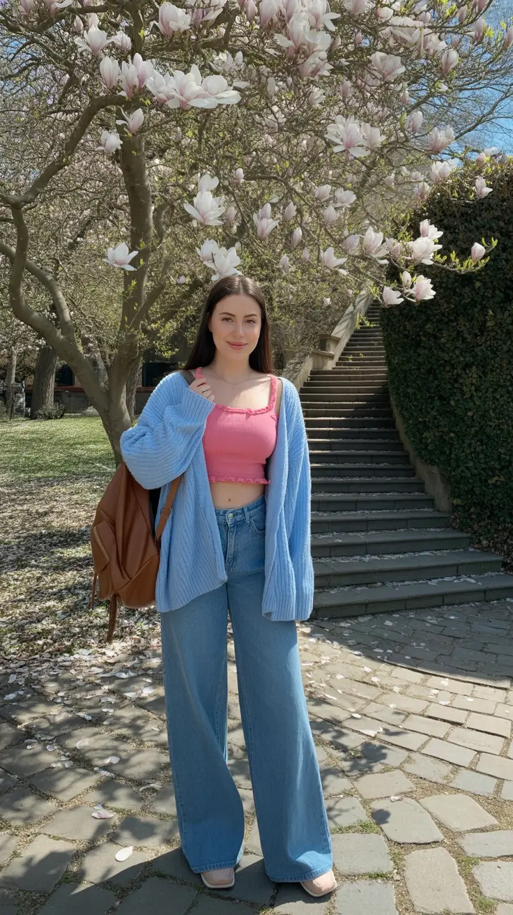 early spring outfits 2026 Playful Denim and Pastels