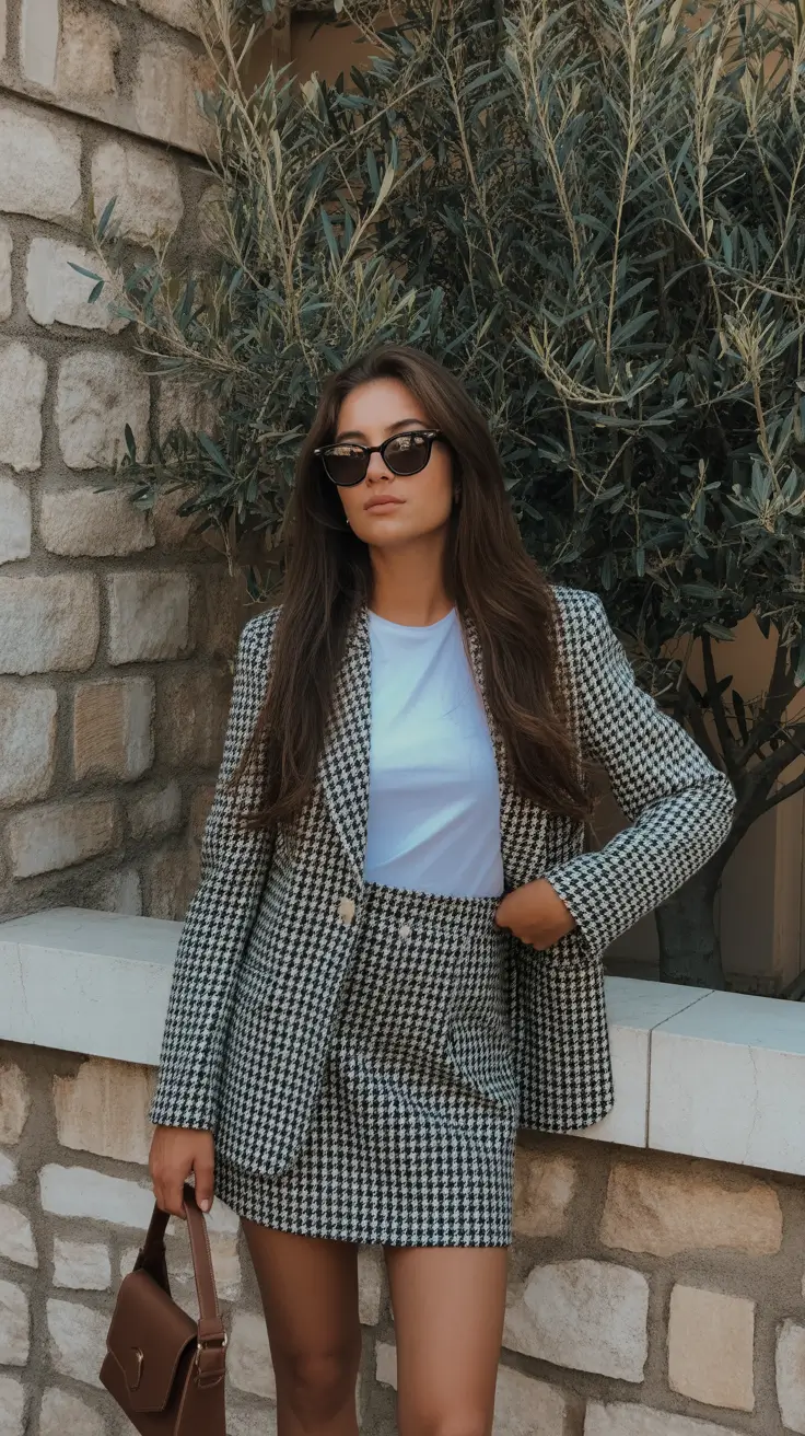 early spring outfits 2026 Houndstooth Power