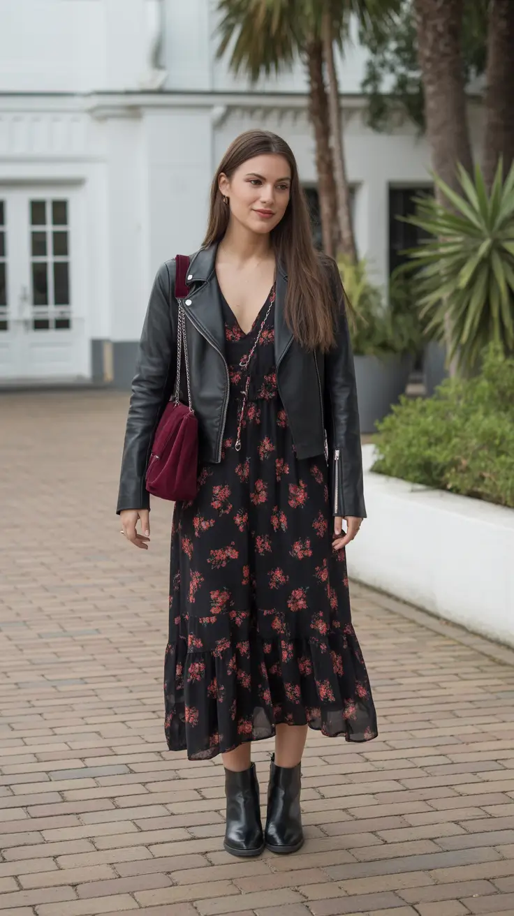 early spring outfits 2026 Dark Floral Dress