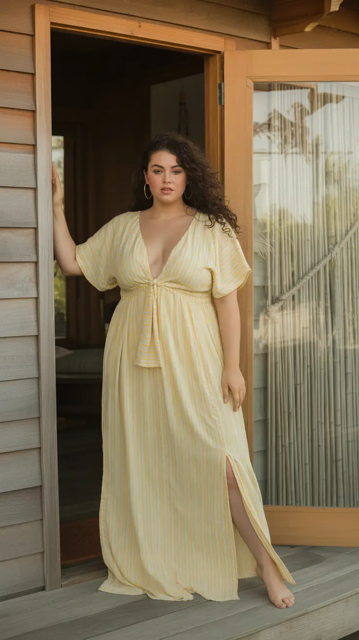 best plus size spring outfits 2026 Striped Maxi With Breezy Spring Elegance