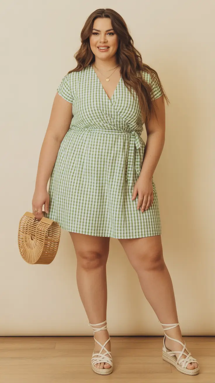 best plus size spring outfits 2026 Gingham Wrap Dress With Fresh Spring Lightness
