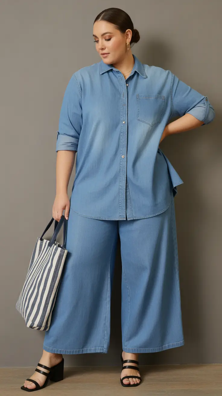 best plus size spring outfits 2026 Denim-on-Denim Soft Minimalism