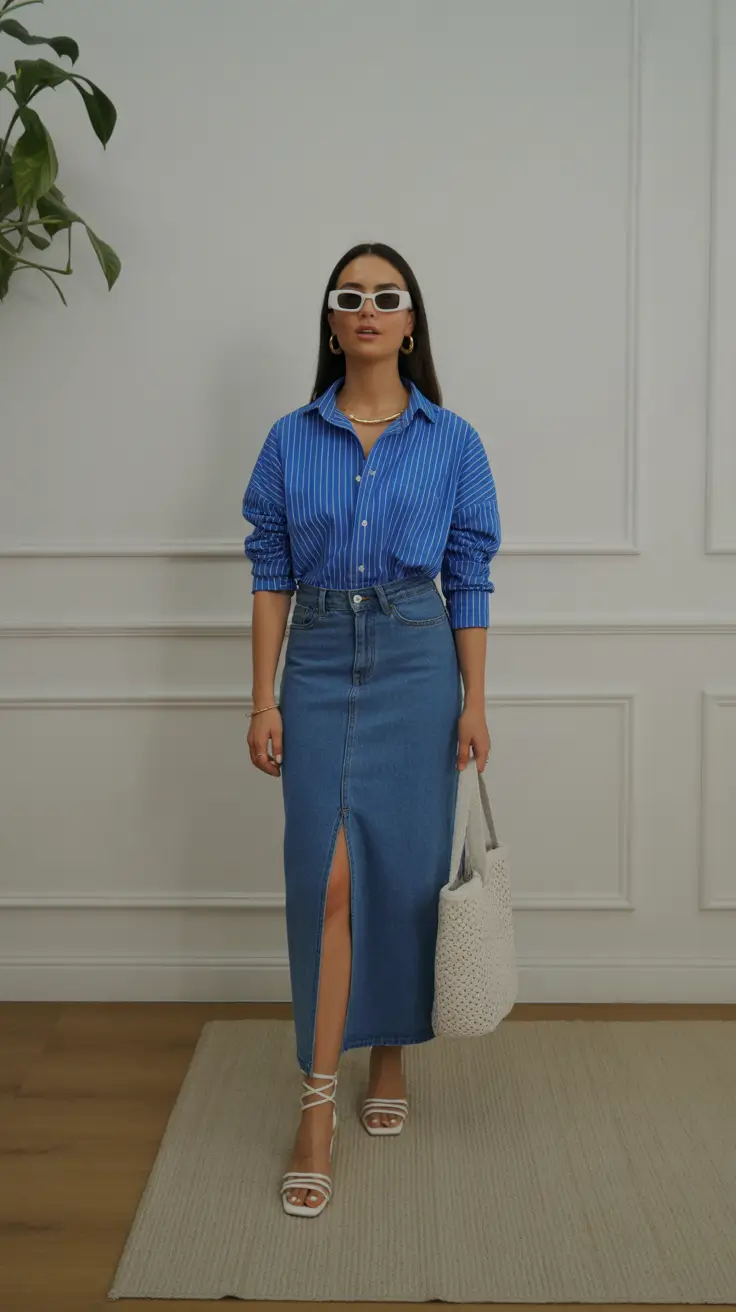 april outfits ideas 2026 Polished Denim Skirt Look for Effortless Spring Days