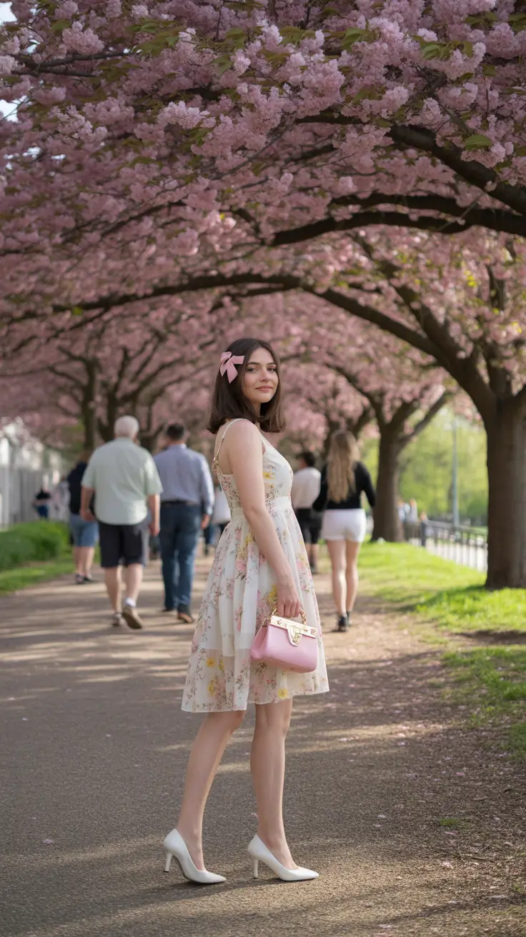 april outfits ideas 2026 Cherry Blossom Walk Look for Gentle April Afternoons