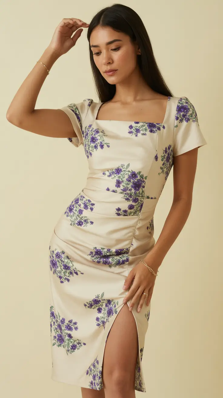 april outfits ideas 2026 Elegant Lavender Floral Dress for Spring Evenings