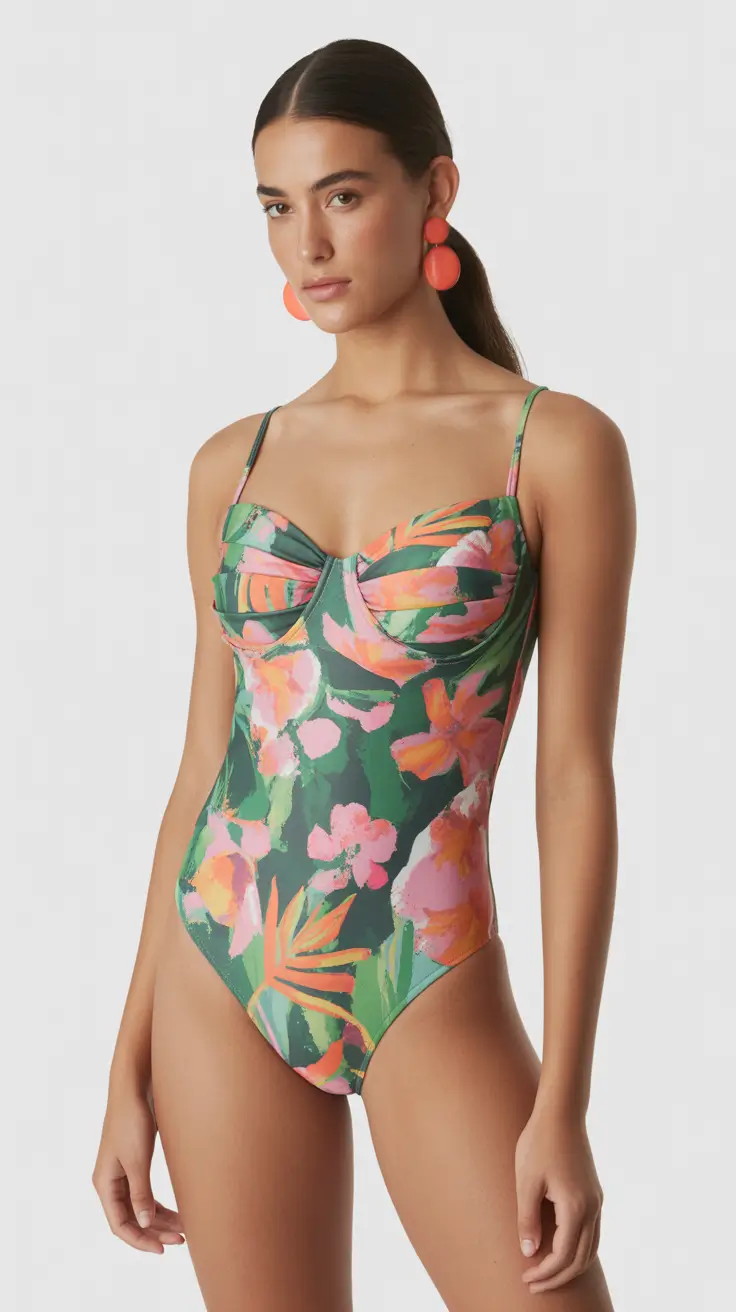 cute summer swimsuits outfits ideas 2026 Tropical Garden Structured One Piece Escape