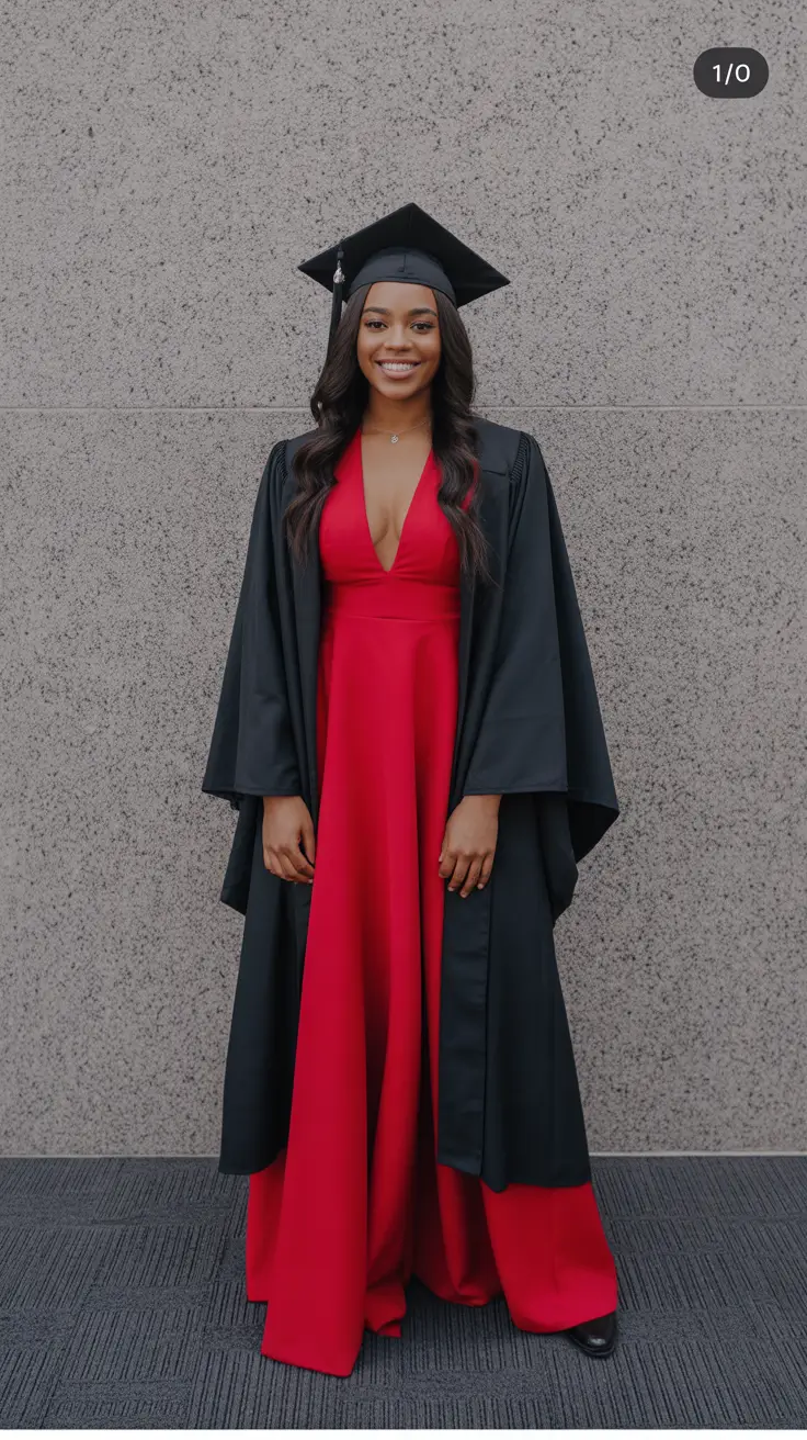 graduation look ideas 2026 Statement Red Graduation Dress for a Bold Ceremony Look