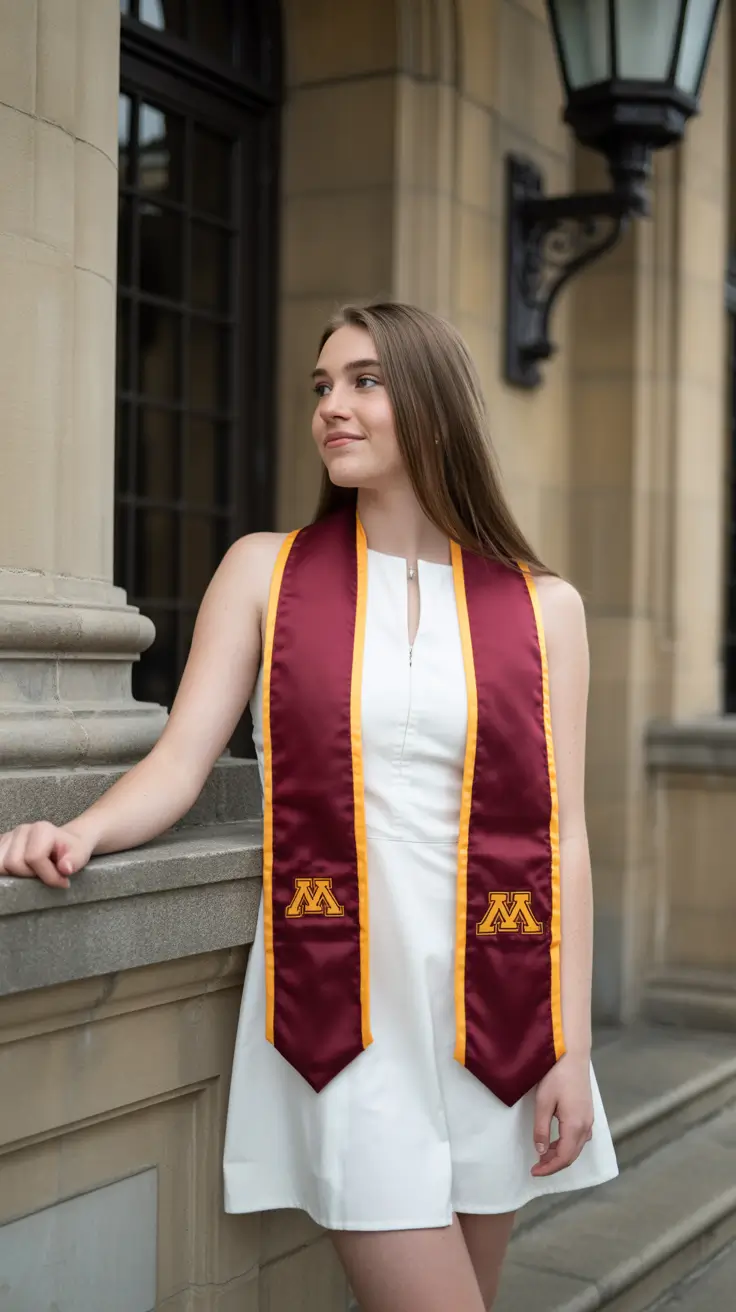 graduation look ideas 2026 Classic White Dress with University Honor Stole