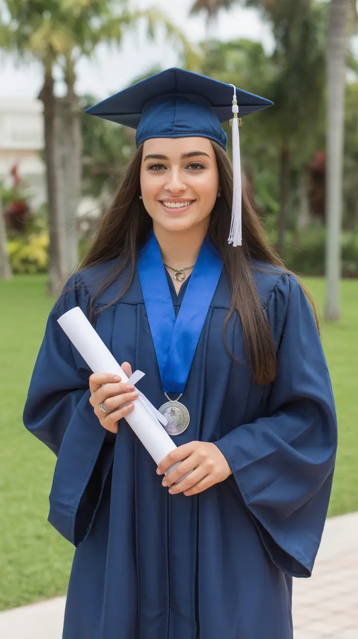 graduation look ideas 2026 Classic Blue Academic Robe with Medal Detail