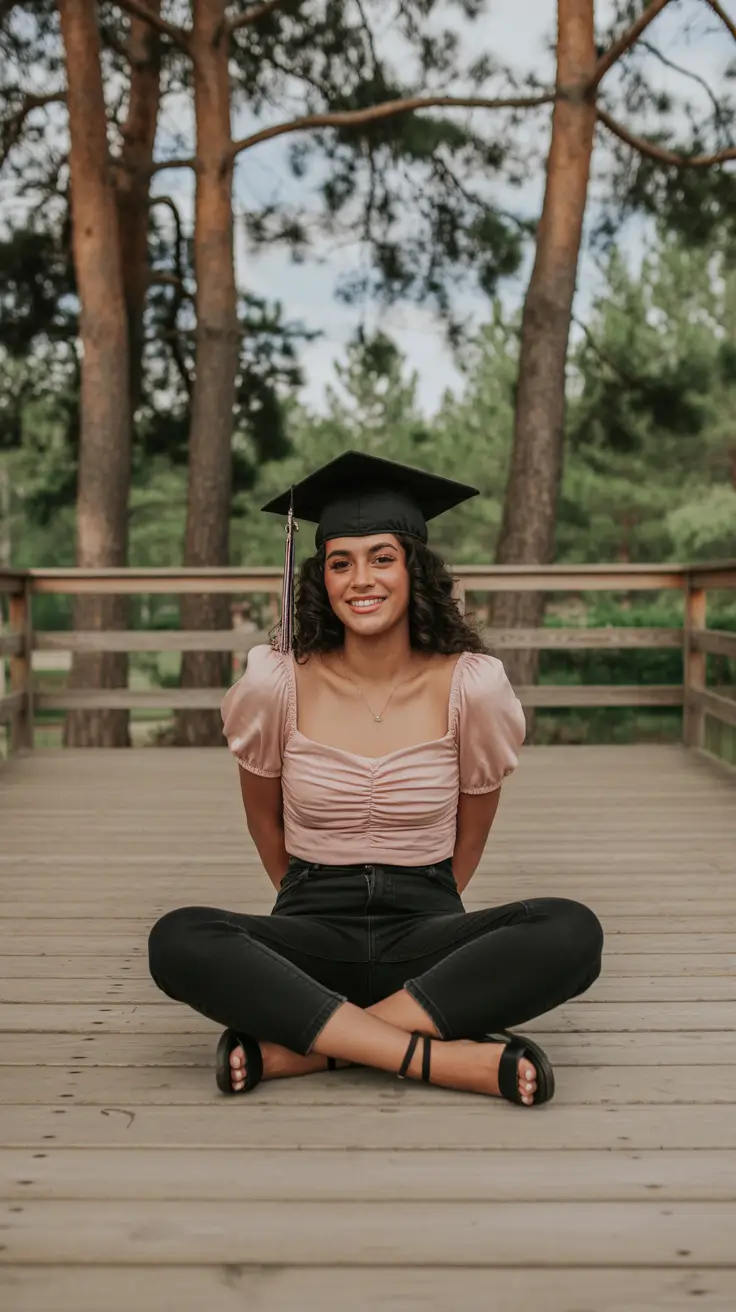 graduation look ideas 2026 Casual Chic Graduation Outfit with Puff Sleeve Top