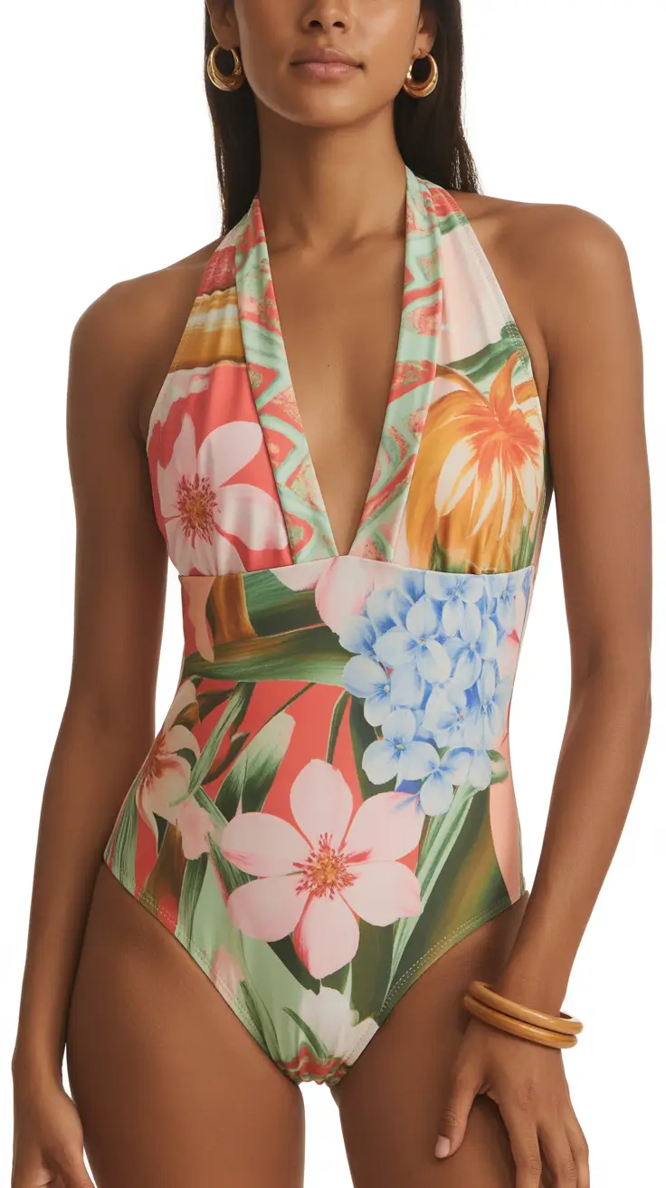 one piece swimsuit ideas summer 2026 Tropical Garden Halter