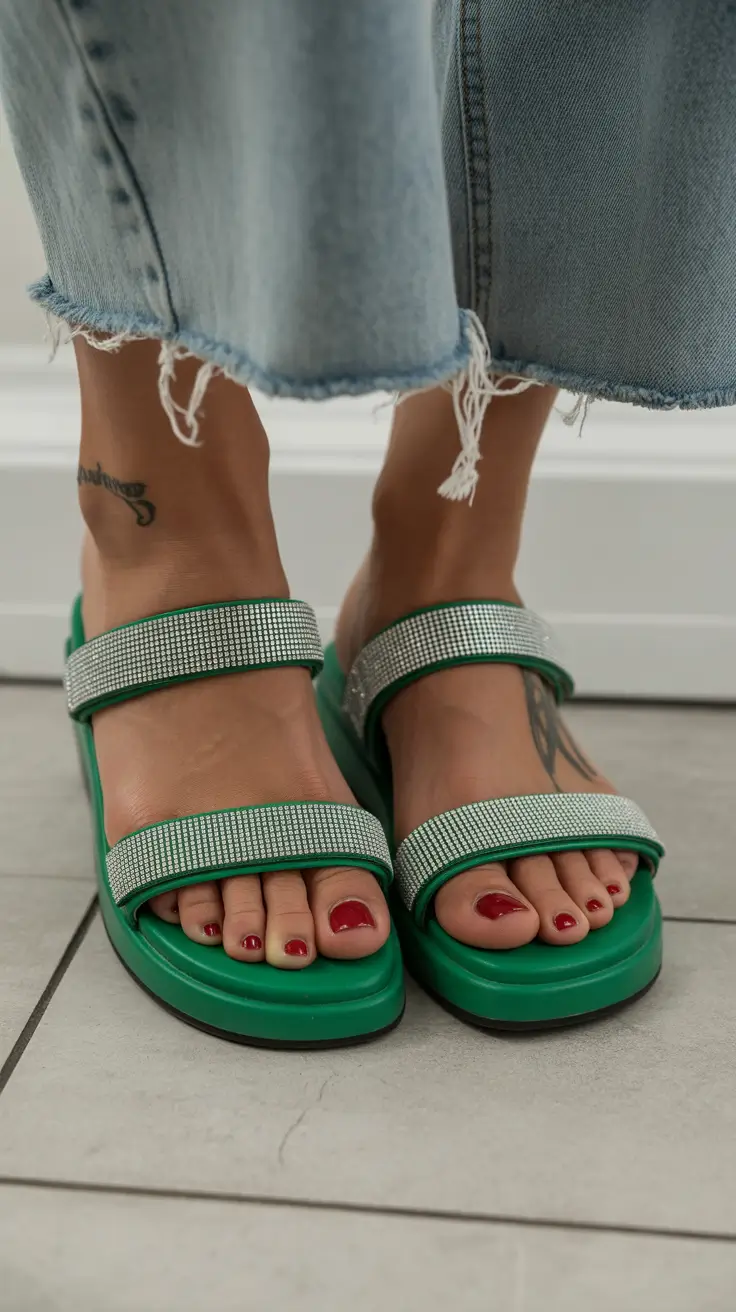 summer flip-flops for women 2026 Sporty Slides with a Touch of Sparkle