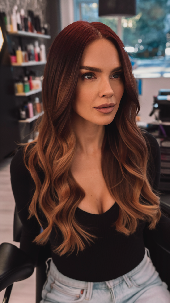 Dark Auburn Fire Ombre Hair Color 2025: Bold Ideas with Red and Copper Highlights