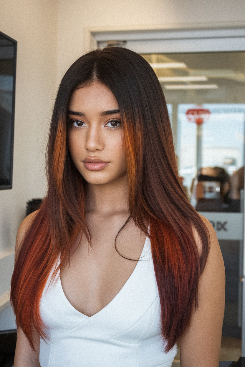 Dark Auburn Fire Ombre Hair Color 2025: Bold Ideas with Red and Copper Highlights