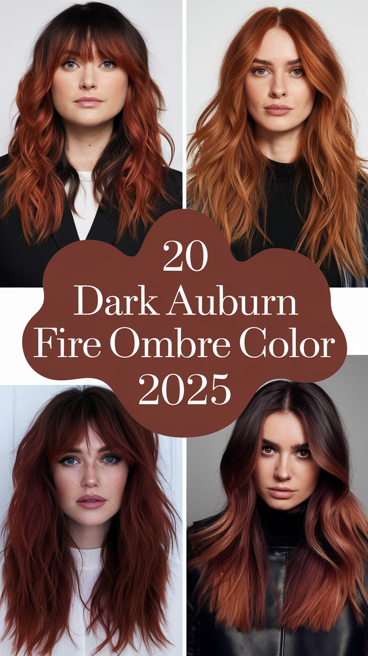 Dark Auburn Fire Ombre Hair Color 2025: Bold Ideas with Red and Copper Highlights