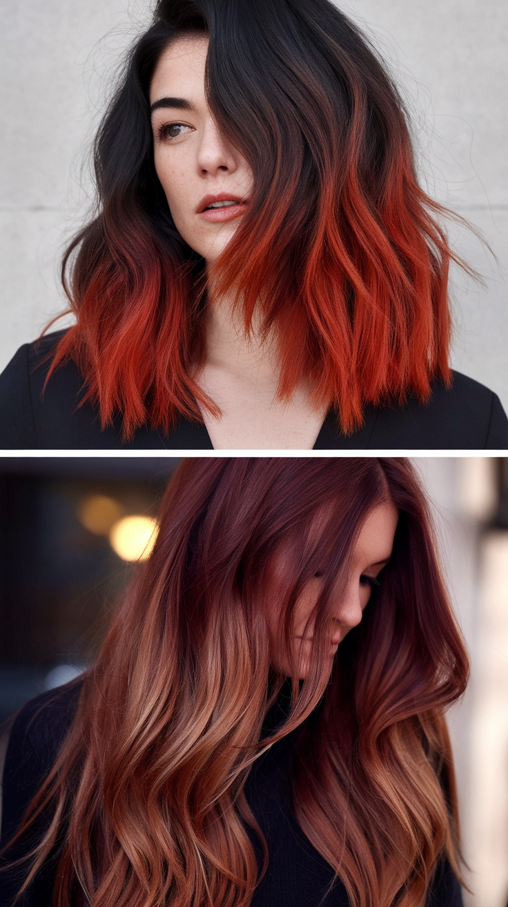 Dark Auburn Fire Ombre Hair Color 2025: Bold Ideas with Red and Copper Highlights