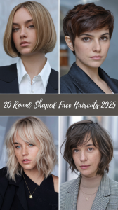 20 Ideas for Round Shaped Face Haircuts 2025: Long, Short, Curly, and