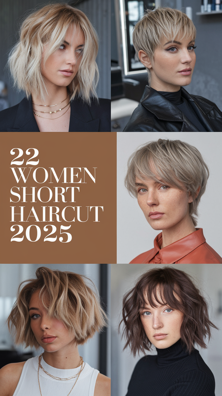 Women Short Haircut 2025 – Top 22 Ideas for Pixie, Bangs, and Curly Hair