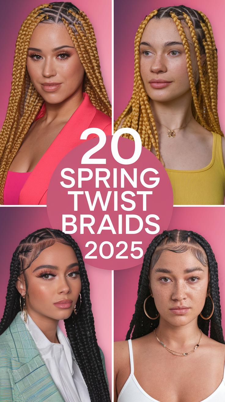 20 Ideas Trendy Spring Twist Braids 2025 – Short, Long, Knotless & Crochet Styles