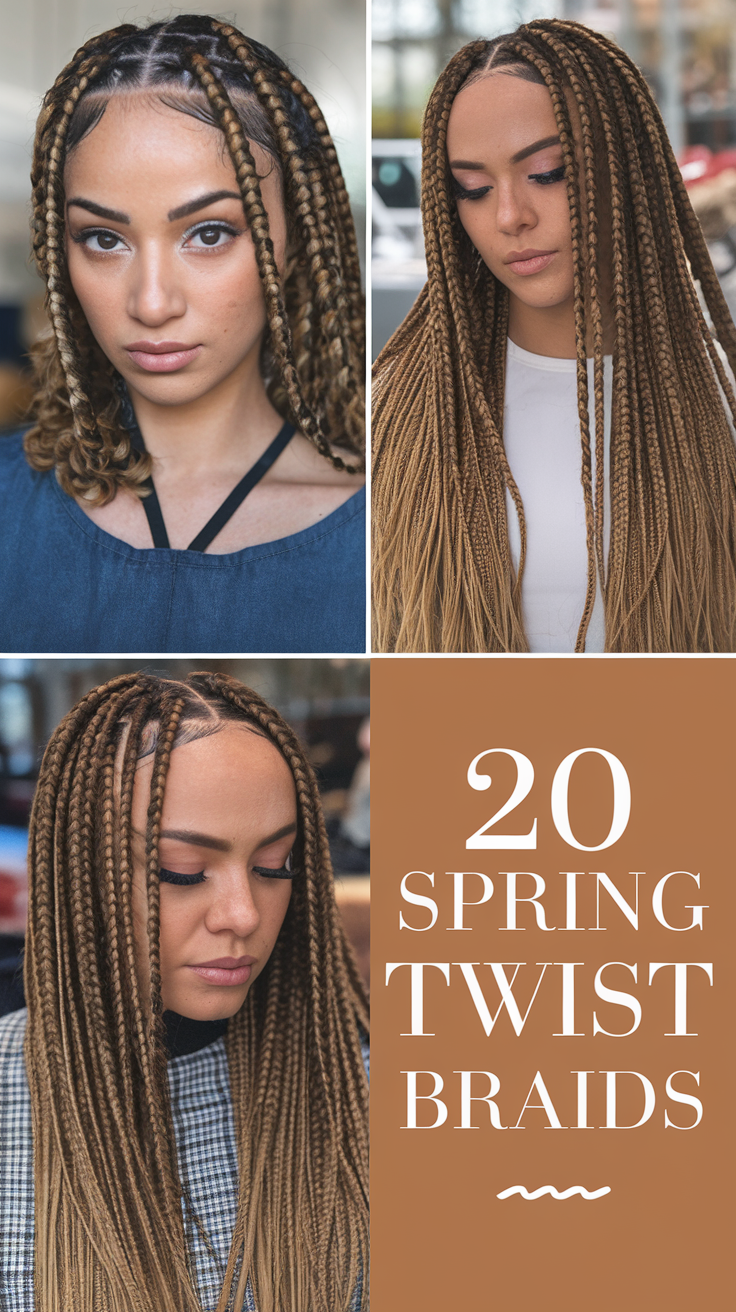 20 Ideas Trendy Spring Twist Braids 2025 – Short, Long, Knotless & Crochet Styles