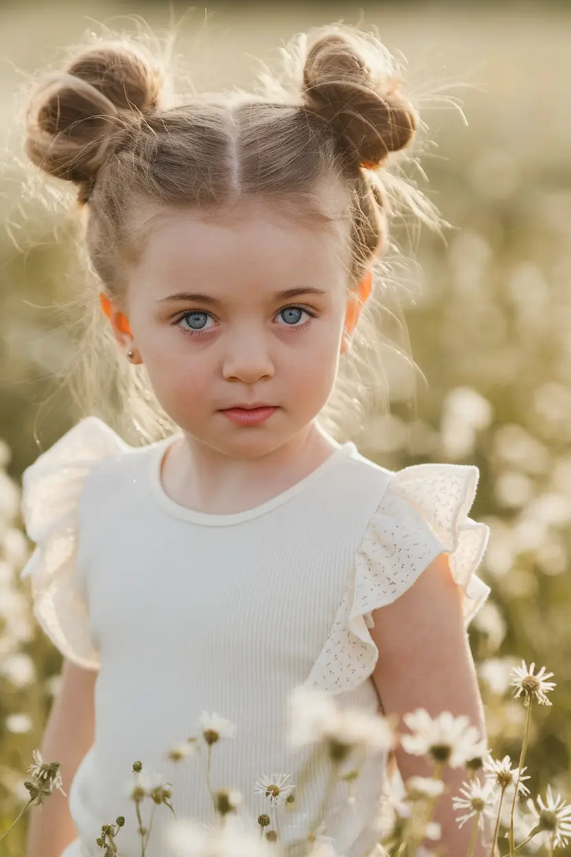 Cutest Girl Haircuts for Summer 2025 Double Space Buns with Center Part