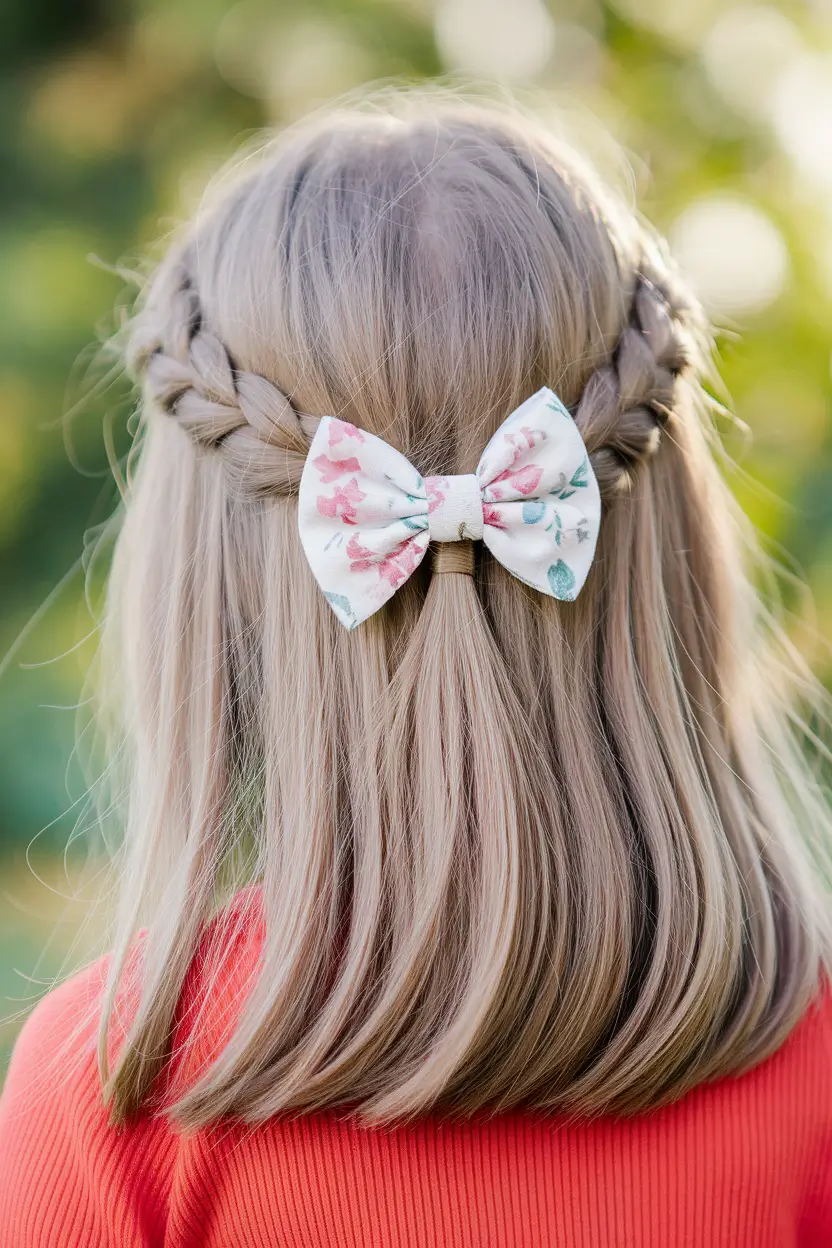 Cutest Girl Haircuts for Summer 2025 Braided Crown with Bow Accent