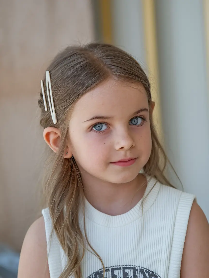 Cutest Girl Haircuts for Summer 2025 Polished Half-Up Style with Oversized Clips