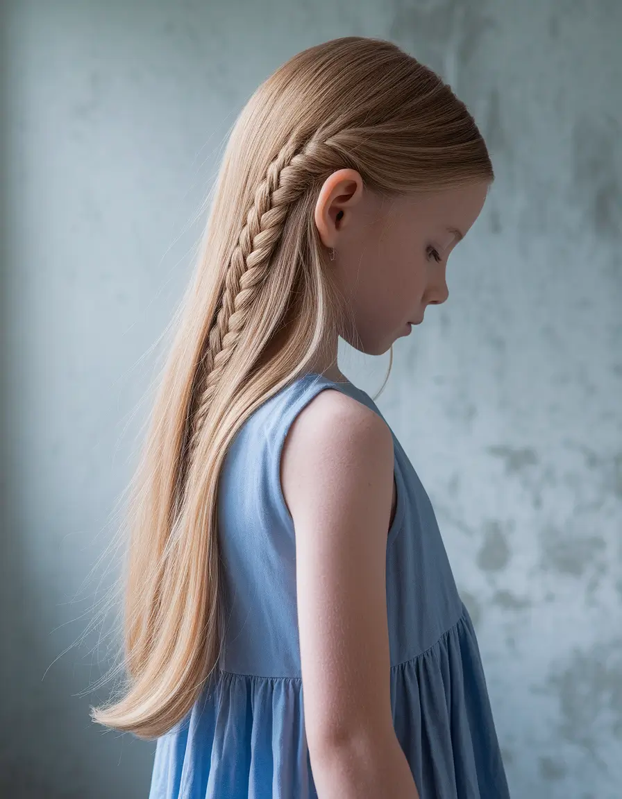 Cutest Girl Haircuts for Summer 2025 Diagonal Side Braid on Sleek Long Hair
