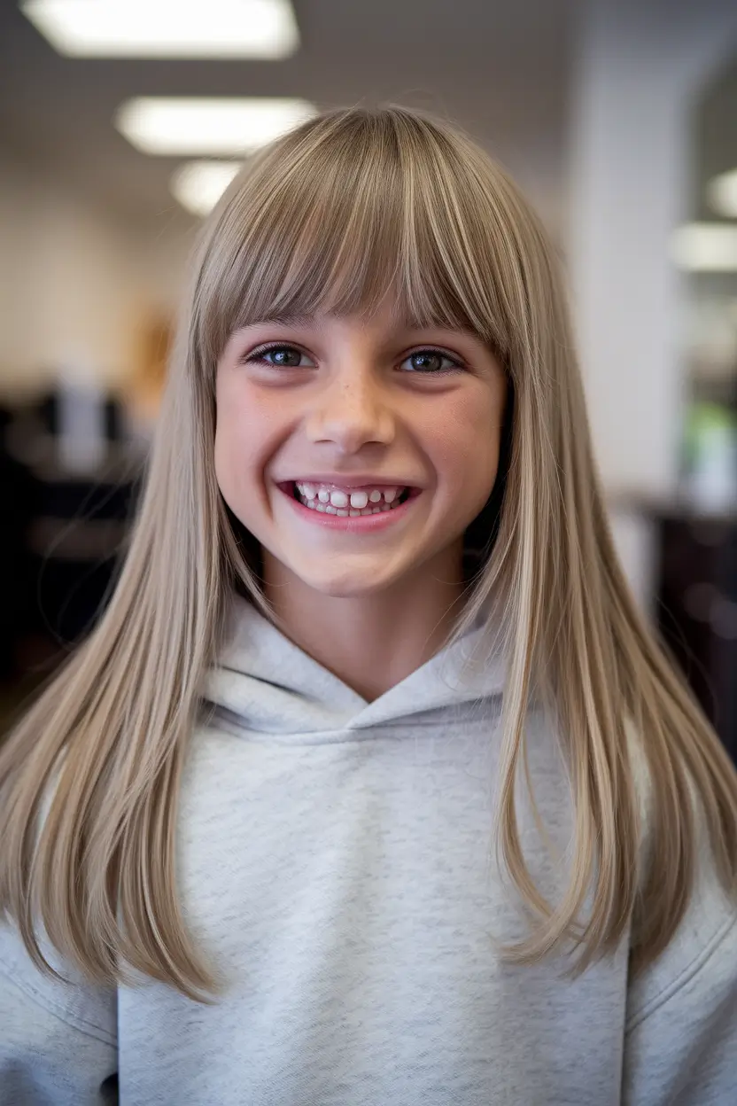 Cutest Girl Haircuts for Summer 2025 Sleek Straight Cut with Curtain Bangs