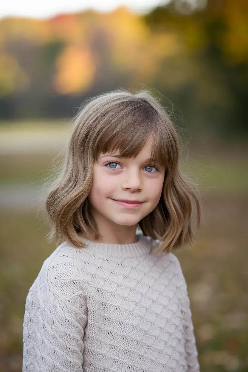 Cutest Girl Haircuts for Summer 2025 Chin-Length Bob with Soft Bends and Baby Bangs