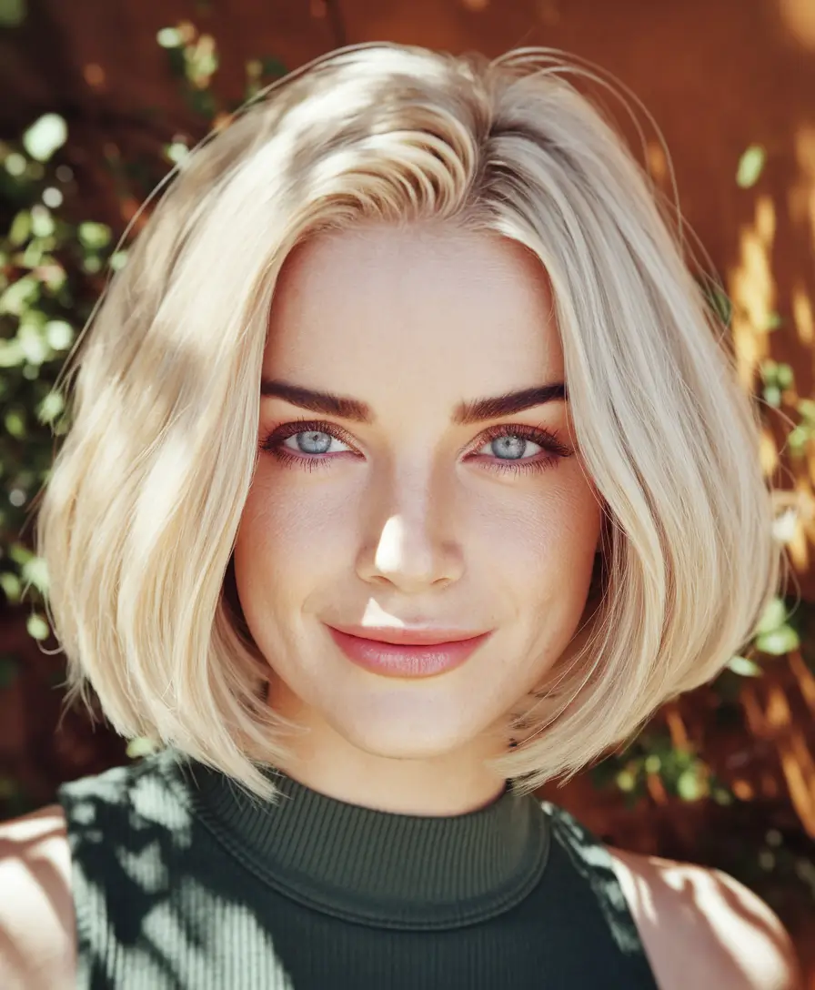 summer haircut chubby face Textured Golden Bob with Subtle Bend
